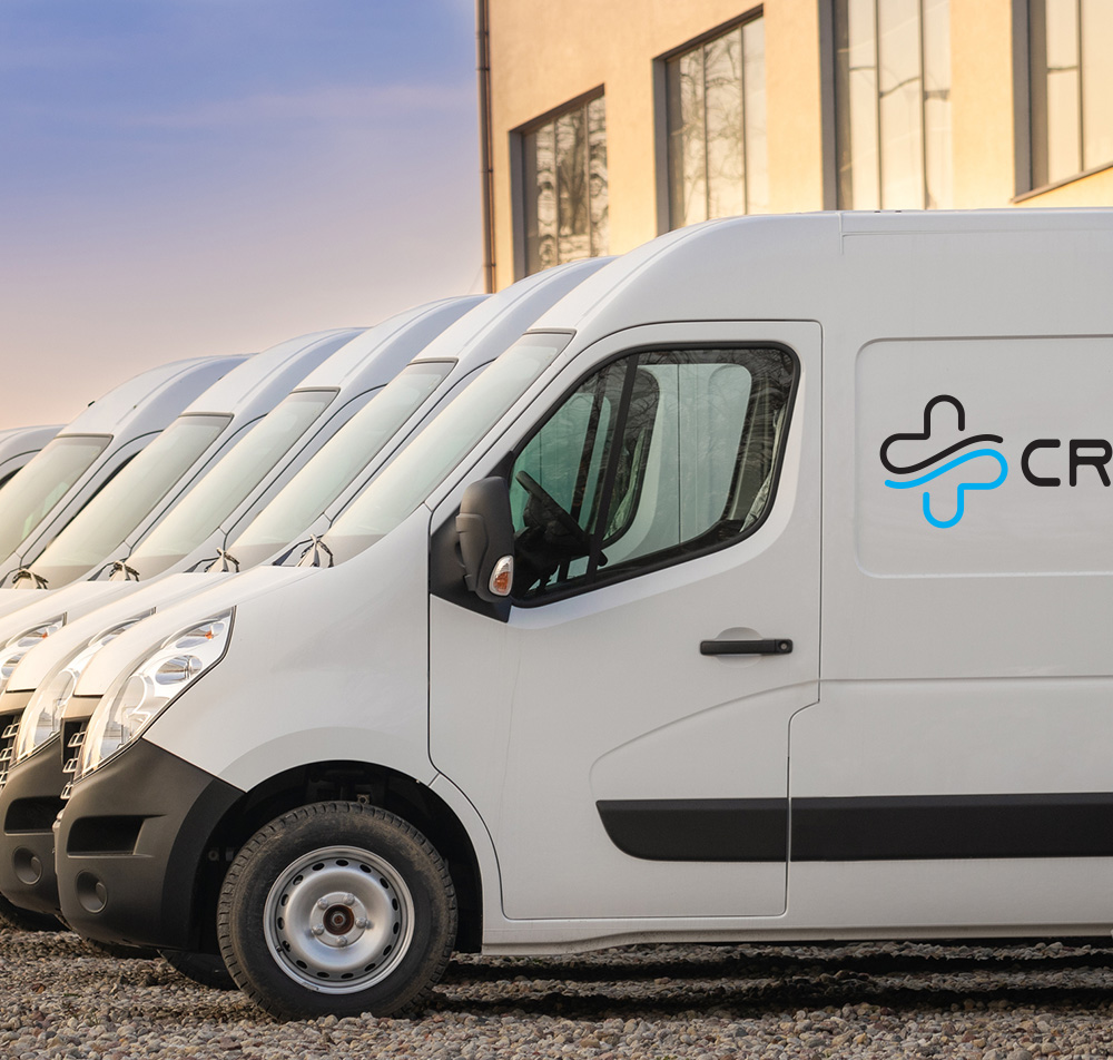 commercial delivery vans in row